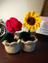 Handmade Crochet Potted Red Rose