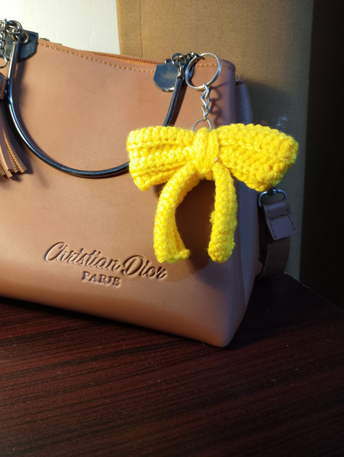 Handmade Crochet Yellow Bow Keychain