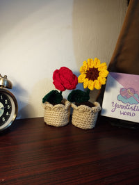 Handmade Crochet Potted Red Rose